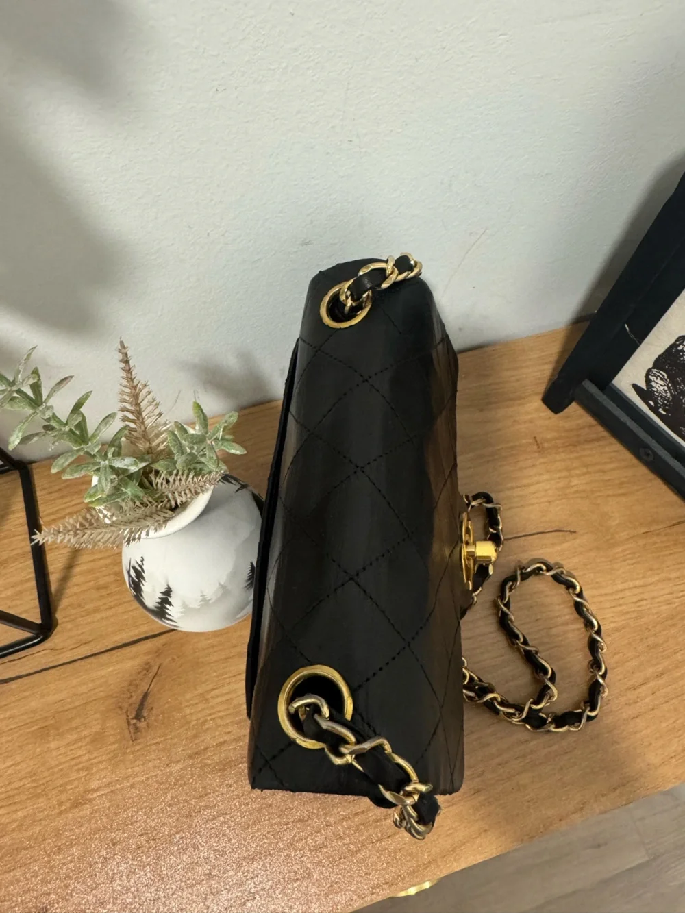 Vintage Chanel Black Lambskin Square Mini Double Flap 24k GHW